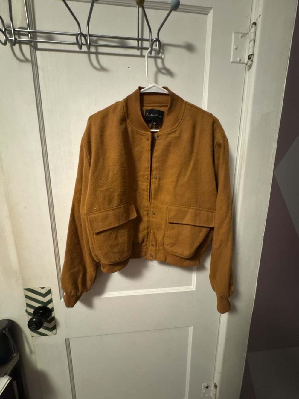 Hunter & Brown Bomber Jacket Size M Brown Fleece Snap Pocket
